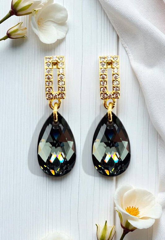 Aros Palermo Baño de Oro 24 K Creado con Cristal Swarovski® Silver Night