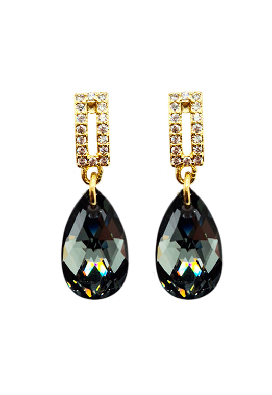 Aros Palermo Baño de Oro 24 K Creado con Cristal Swarovski® Silver Night