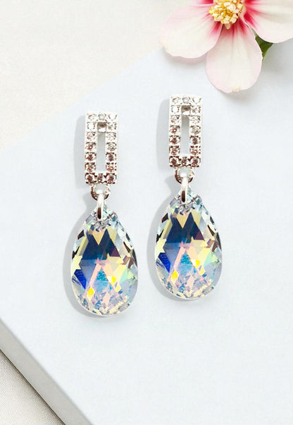 Aros Palermo Baño de Oro Blanco Creado con Cristal Swarovski® Aurora Boreal