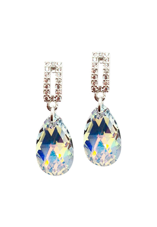 Aros Palermo Baño Oro Blanco Cristal Swarovski® Aurora Boreal