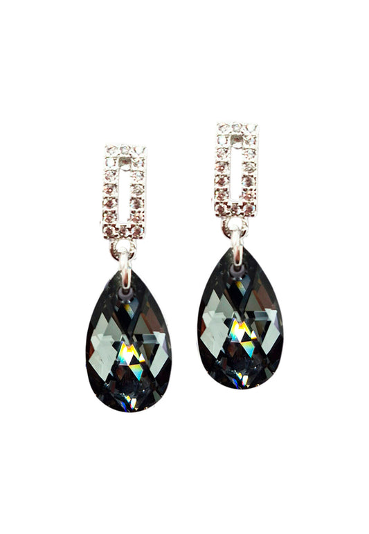 Aros Palermo Baño Oro Blanco Cristal Swarovski® Silver Night