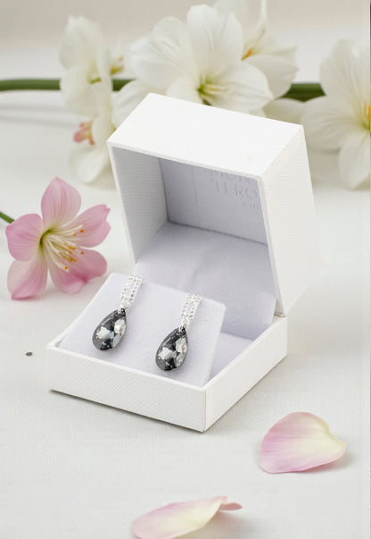 Aros Palermo Baño de Oro Blanco Creado con Cristal Swarovski® Silver Night