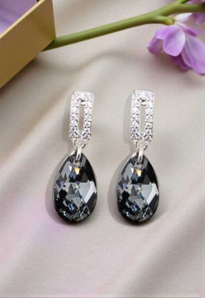 Aros Palermo Baño de Oro Blanco Creado con Cristal Swarovski® Silver Night