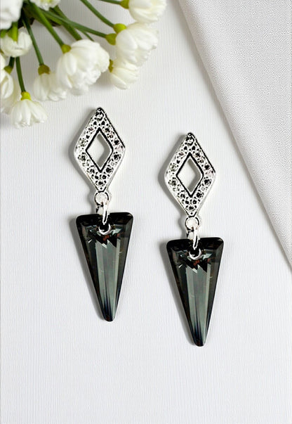 Aros Roma Baño de Oro Blanco Creado con Cristal Swarovski® Silver Night