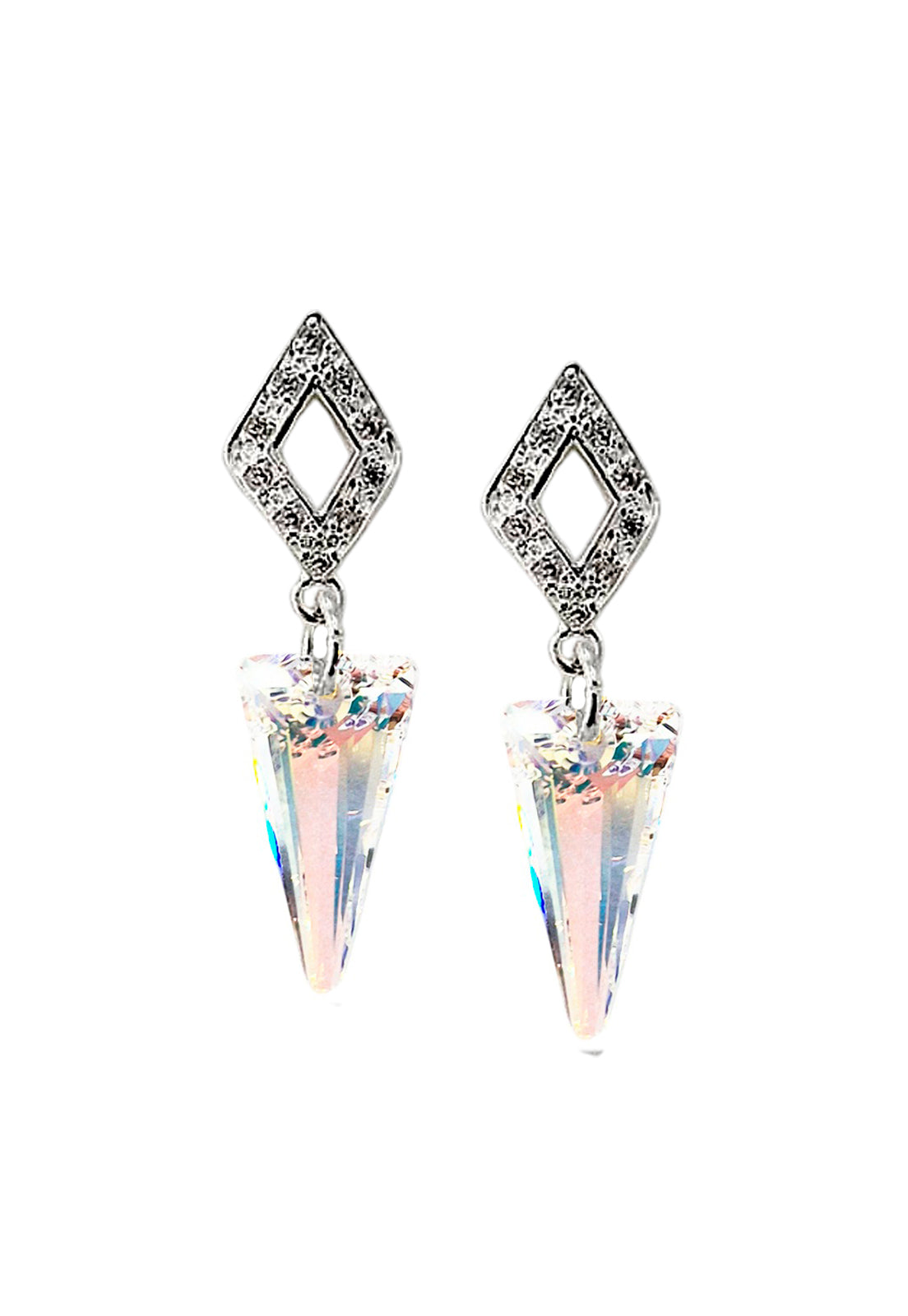 Aros Roma Baño de Oro Blanco Creado con Cristal Swarovski® Aurora Boreal