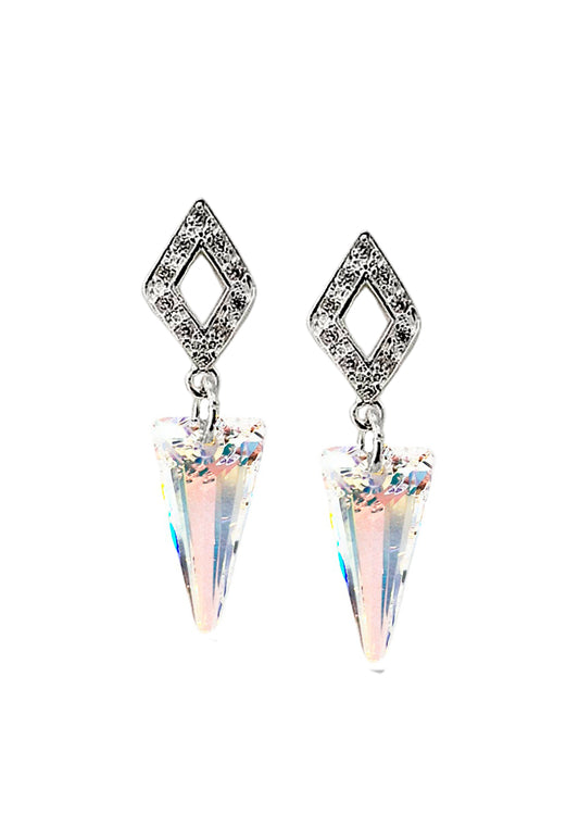 Aros Roma Baño de Oro Blanco Creado con Cristal Swarovski® Aurora Boreal