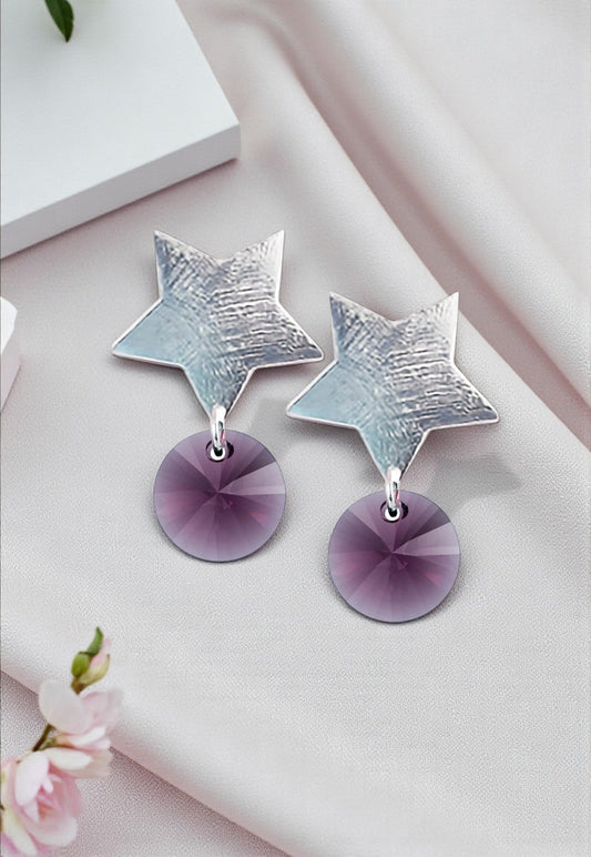 Aros Estelar Baño Oro Blanco Cristal Swarovski® Amethyst