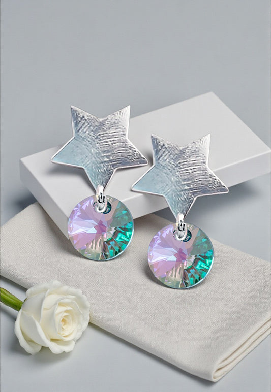 Aros Star Baño de Oro Blanco 24k Creado con Cristal Swarovski® Paradise Shine