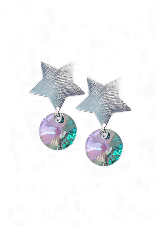 Aros Estelar Baño Oro Blanco Cristal Swarovski® Paradise Shine
