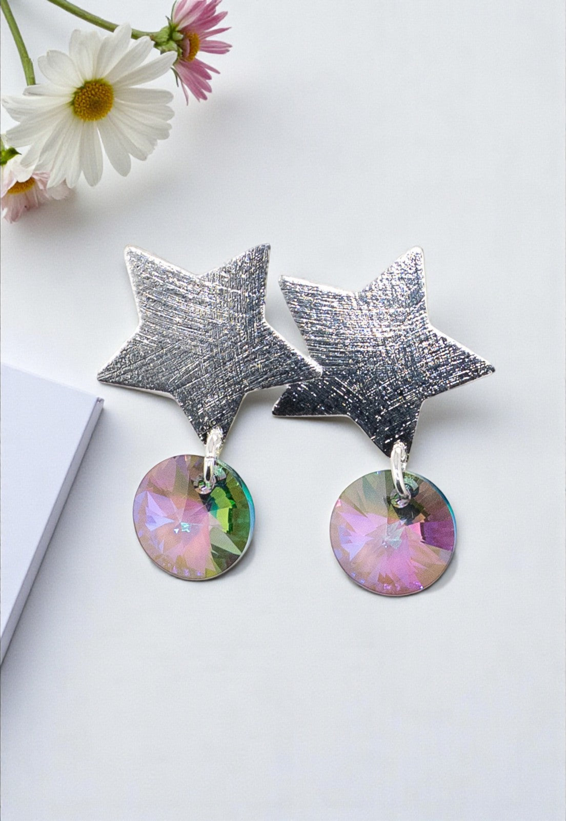 Aros Star Baño de Oro Blanco 24k Creado con Cristal Swarovski® Paradise Shine