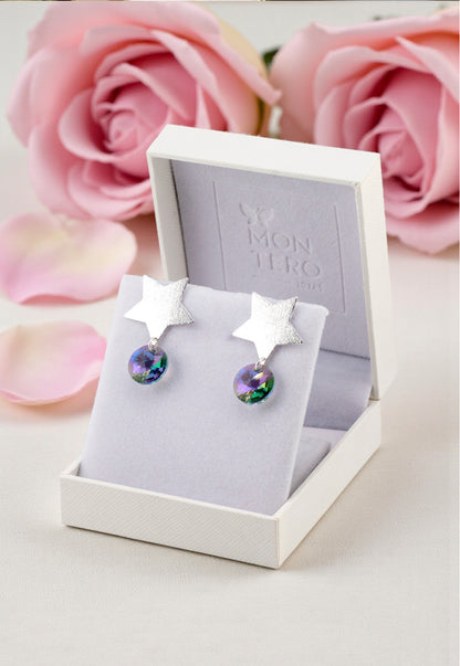 Aros Star Baño de Oro Blanco 24k Creado con Cristal Swarovski® Paradise Shine