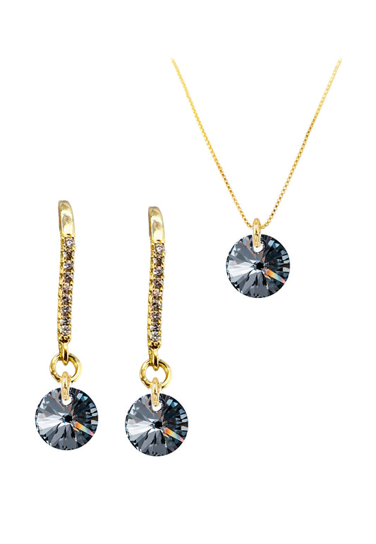 Conjunto Antonia Gold Baño de Oro 24k Cristales Silver Night