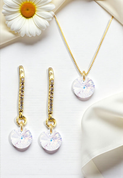 Conjunto Antonia Gold Baño de Oro 24k Cristales Aurora Boreal