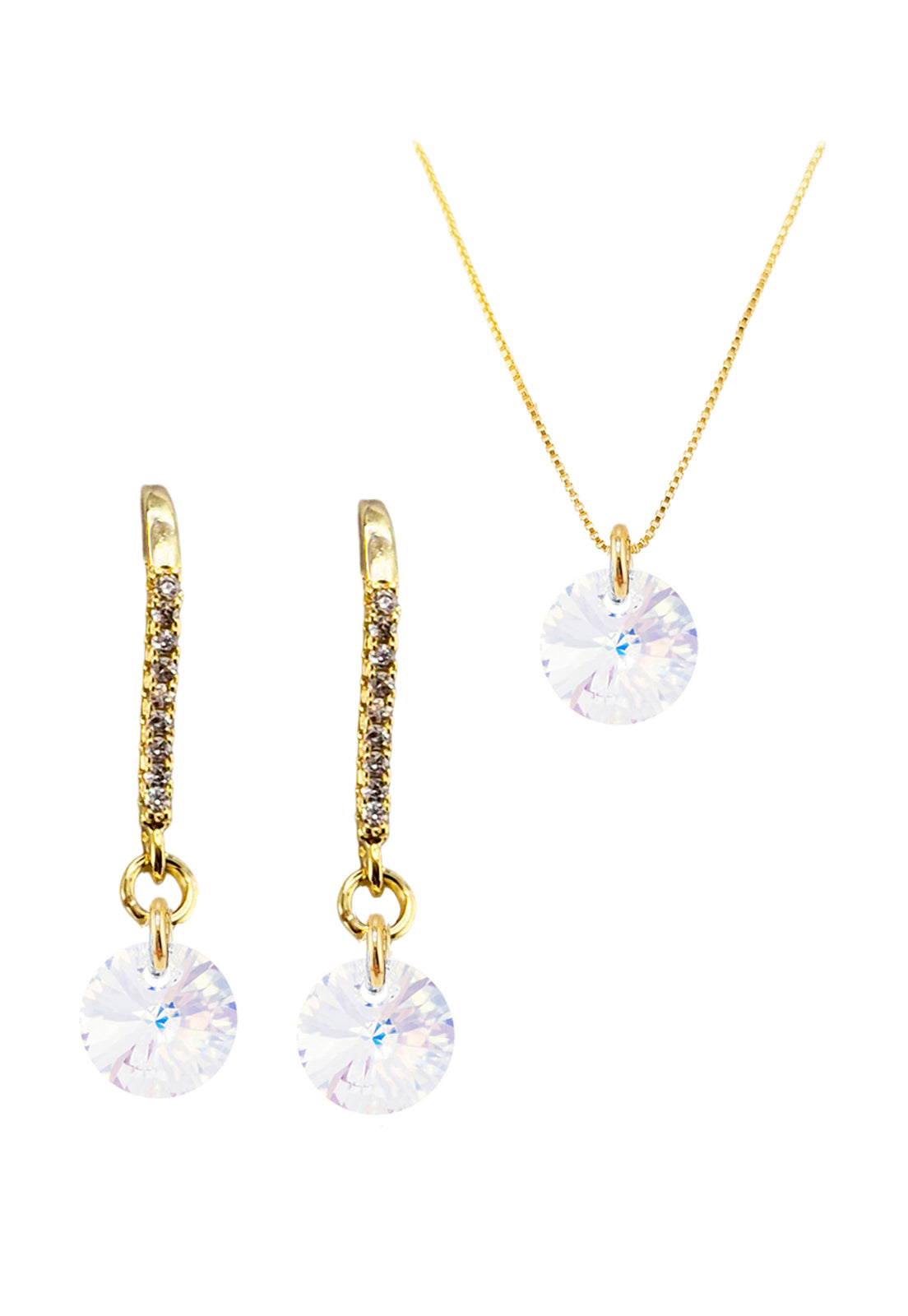 Conjunto Antonia Gold Baño de Oro 24k Cristales Aurora Boreal