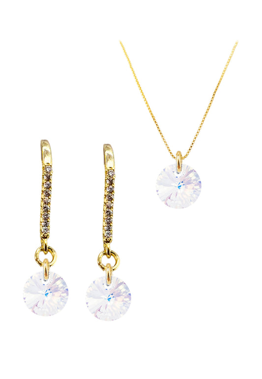 Conjunto Antonia Gold Baño de Oro 24k Cristales Aurora Boreal