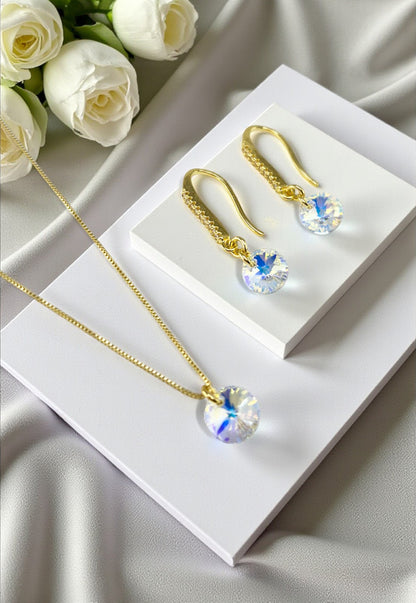 Conjunto Antonia Gold Baño de Oro 24k Cristales Aurora Boreal