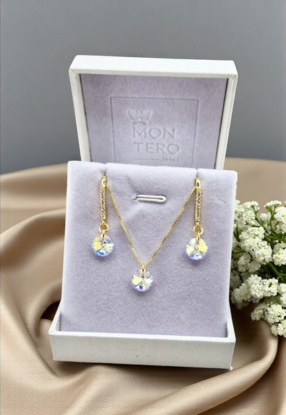 Conjunto Antonia Gold Baño de Oro 24k Cristales Aurora Boreal