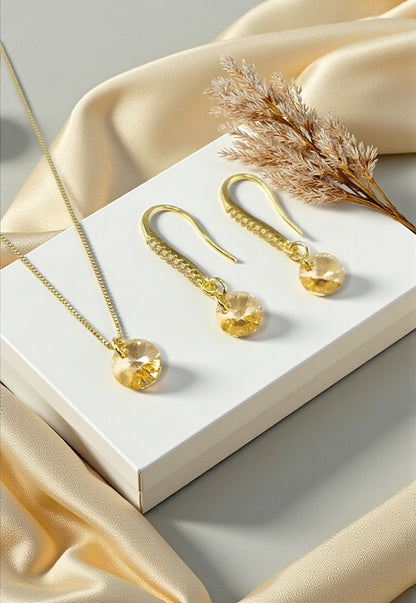 Conjunto Antonia Gold Baño de Oro 24k Cristales Golden Shadow