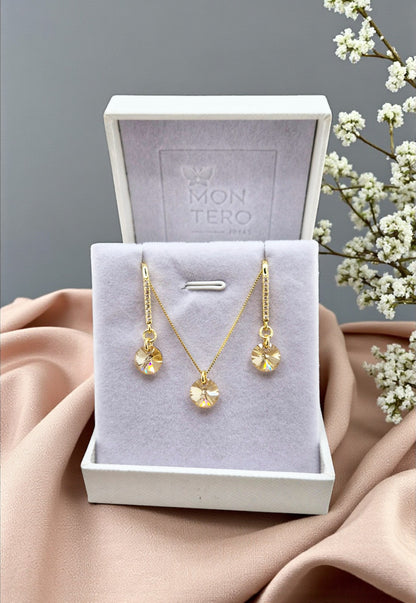 Conjunto Antonia Gold Baño de Oro 24k Cristales Golden Shadow