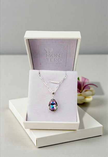 Collar Chiara Gota Baño Oro Blanco Creado con Cristal Swarovski® Vitral Light