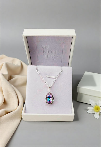 Collar Chiara Gota Baño Oro Blanco Creado con Cristal Swarovski® Vitral Light