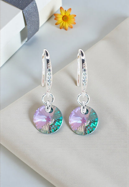 Aros Sofia Baño Oro Blanco Creado con Cristal Swarovski® Paradise Shine