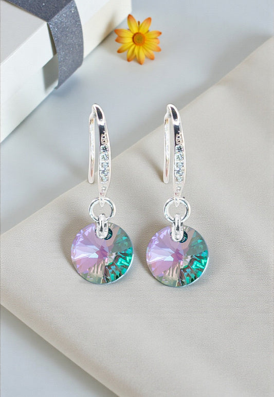 Aros Sofia Baño Oro Blanco Cristal Swarovski® Paradise Shine