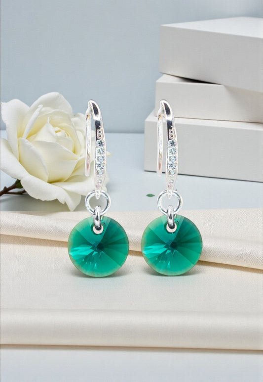 Aros Sofia Baño Oro Blanco Cristal Swarovski® Emerald