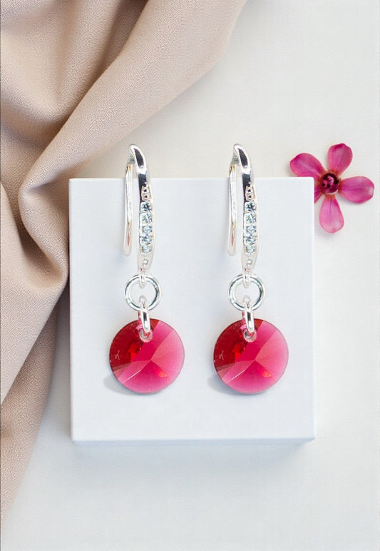 Aros Sofia Baño Oro Blanco Cristal Swarovski® Scarlet