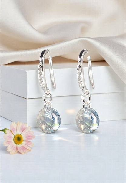 Aros Sofia Baño Oro Blanco Creado con Cristal Swarovski® Blue Shade