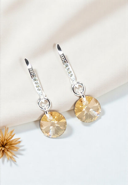 Aros Sofia Baño Oro Blanco Creado con Cristal Swarovski® Golden Shadow