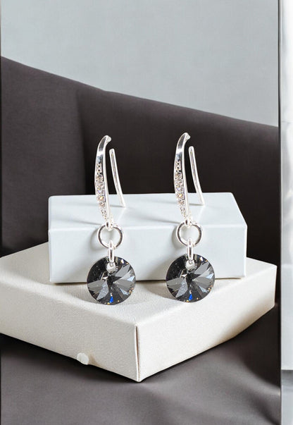 Aros Sofia Baño Oro Blanco Creado con Cristal Swarovski® Silver Night