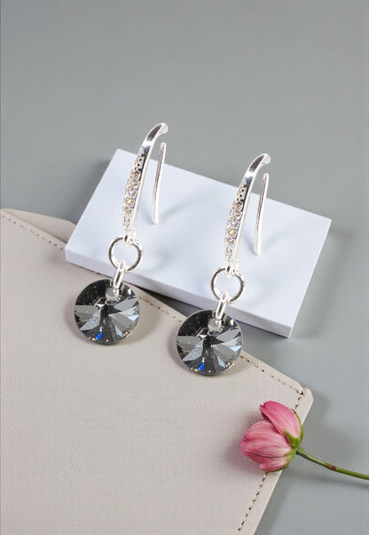 Aros Sofia Baño Oro Blanco Creado con Cristal Swarovski® Silver Night