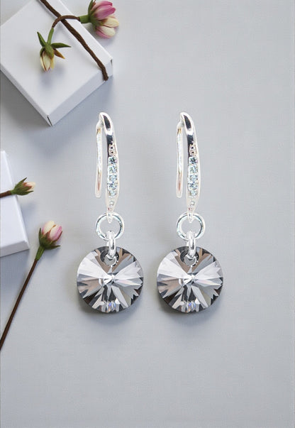 Aros Sofia Baño Oro Blanco Creado con Cristal Swarovski® Silver Night