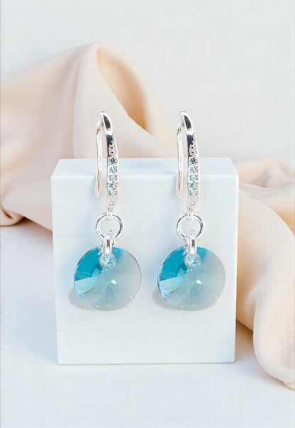 Aros Sofia Baño Oro Blanco Creado con Cristal Swarovski® Turquesa