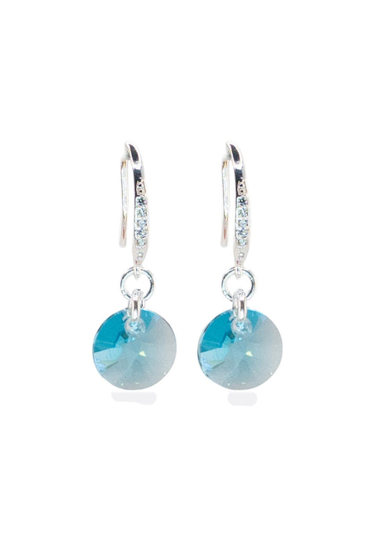 Aros Sofia Baño Oro Blanco Cristal Swarovski® Turquesa