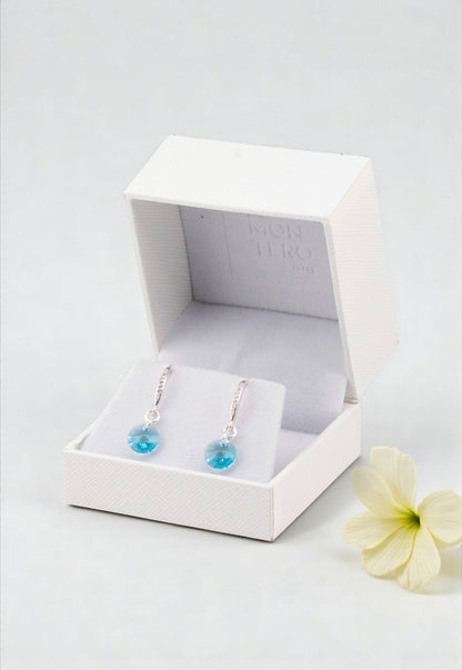 Aros Sofia Baño Oro Blanco Creado con Cristal Swarovski® Turquesa