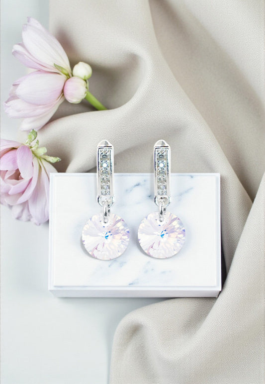 Aros Abril Baño Oro Blanco Cristal Swarovski® Aurora Boreal
