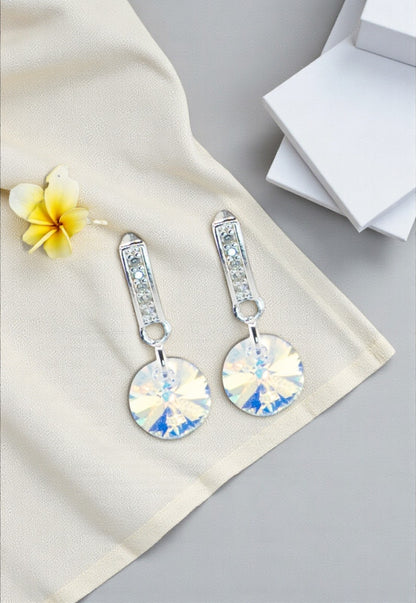 Aros Abril Baño Oro Blanco Creado con Cristal Swarovski® Aurora Boreal