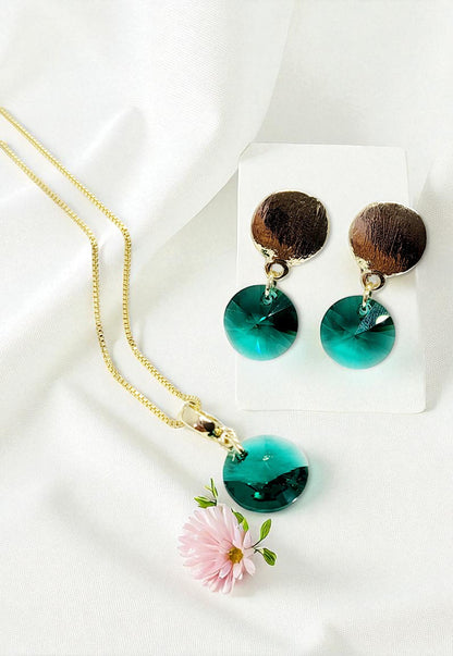 Conjunto Amelia Gold 24K Cristal Genuino Emerald