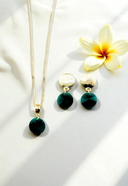 Conjunto Amelia Gold 24K Cristal Genuino Emerald