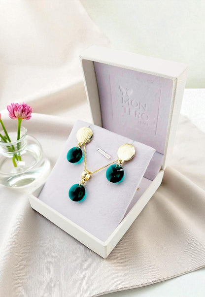 Conjunto Amelia Gold 24K Cristal Genuino Emerald