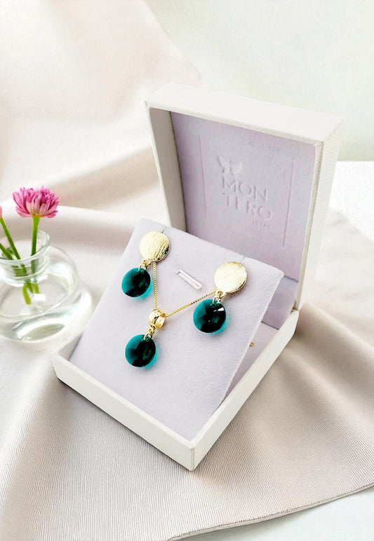 Conjunto Amelia Gold 24K Cristal Genuino Emerald