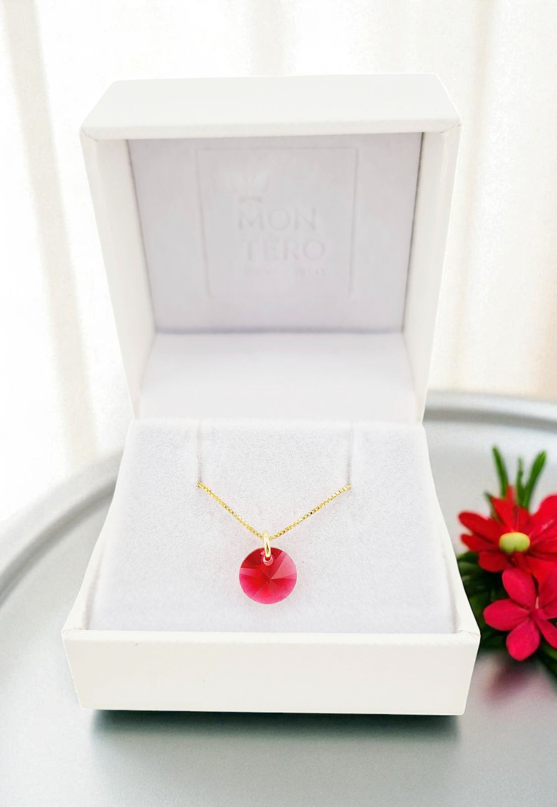 Collar Punto de Luz Gold 24k Cristal Genuino Scarlet