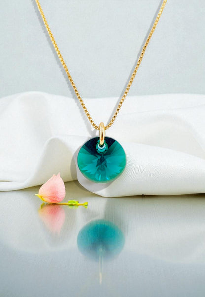 Collar Punto de Luz Gold 24k Cristal Genuino Emerald