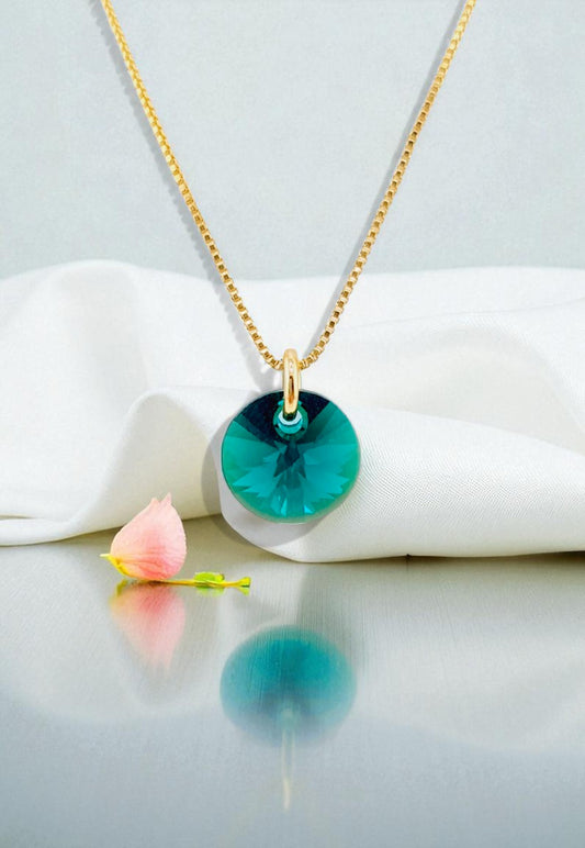 Collar Punto de Luz Gold 24k Cristal Genuino Emerald