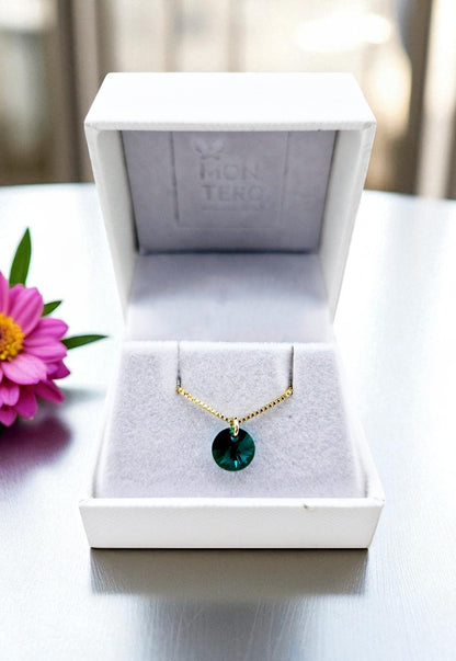 Collar Punto de Luz Gold 24k Cristal Genuino Emerald
