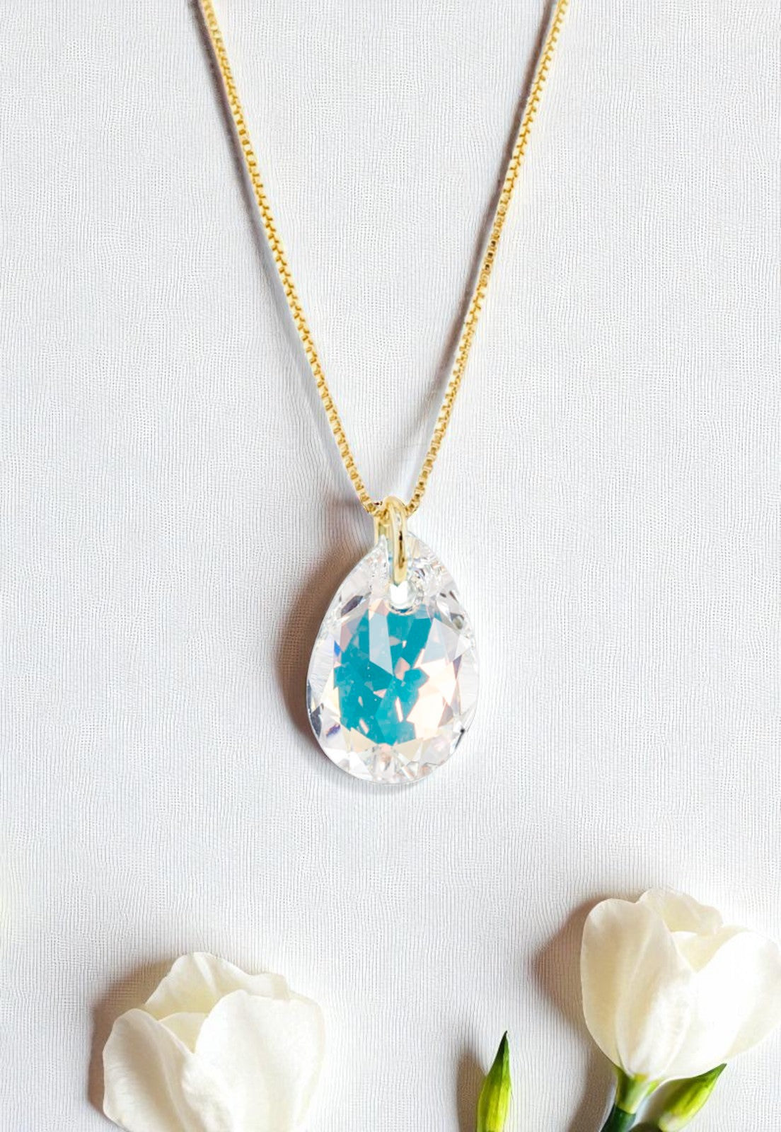 Collar Gota de Luz Gold 24K Cristal Genuino Aurora Boreal