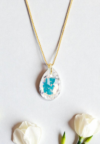 Collar Gota de Luz Gold 24K Cristal Genuino Aurora Boreal