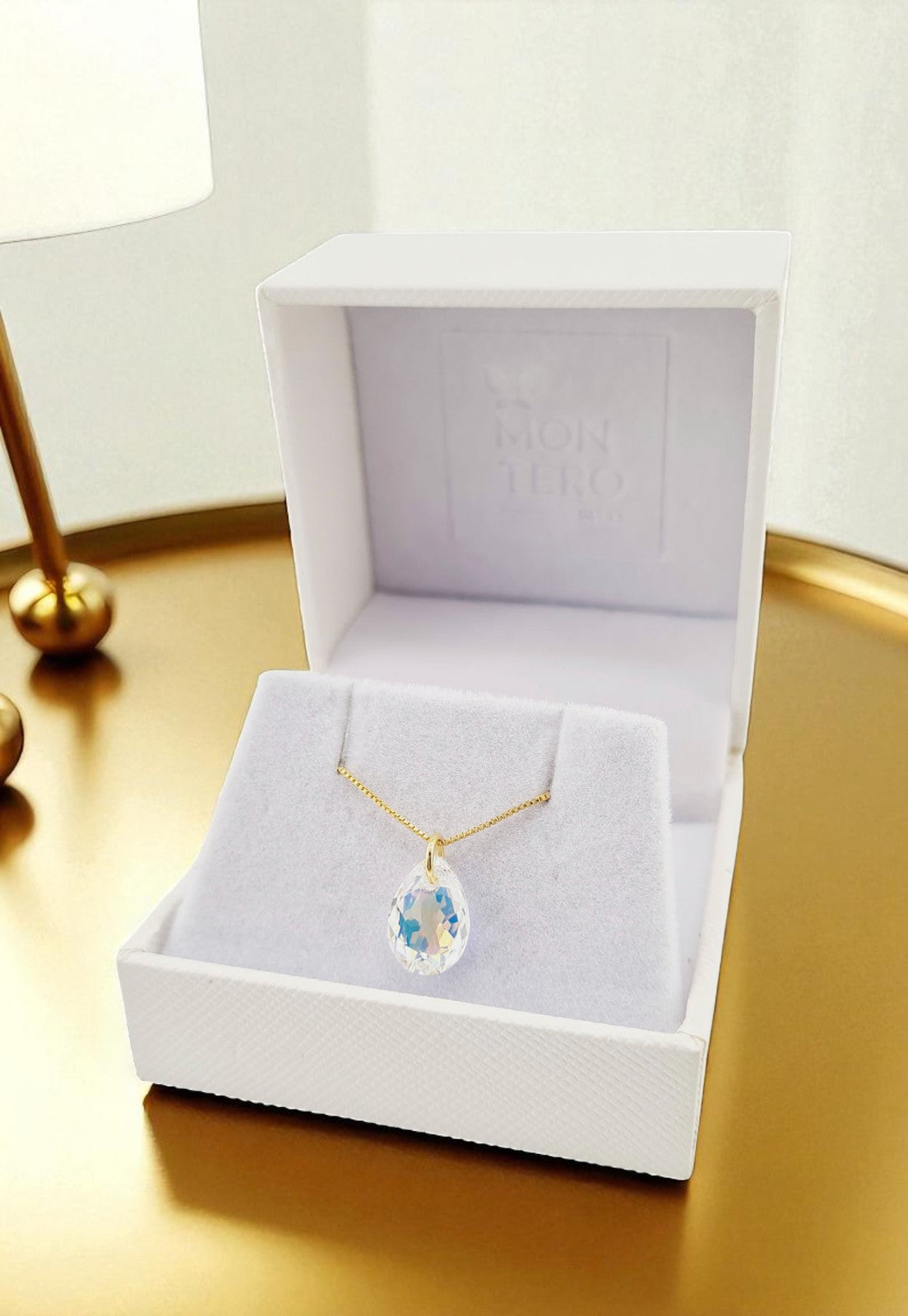 Collar Gota de Luz Gold 24K Cristal Genuino Aurora Boreal